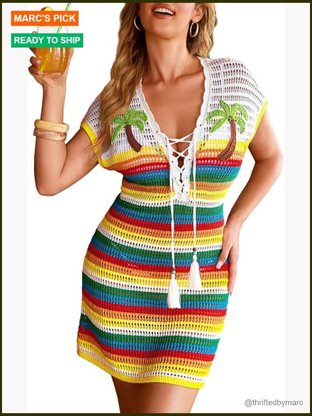 Crochet Beach Cover Up Swimsuit Coverup Deep V Neck Dress Resort Wear Boho
